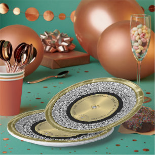 50th wedding Anniversary white diamonds & gold Rou Paper Plate