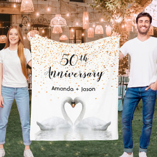 50th wedding anniversary white swans in love fleece blanket