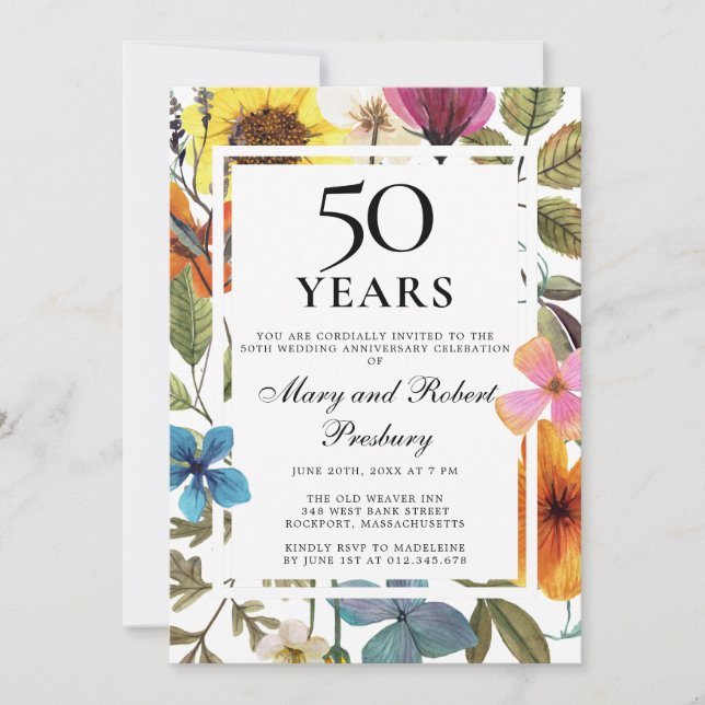 50th Wedding Anniversary Wildflower Invitation (Front)