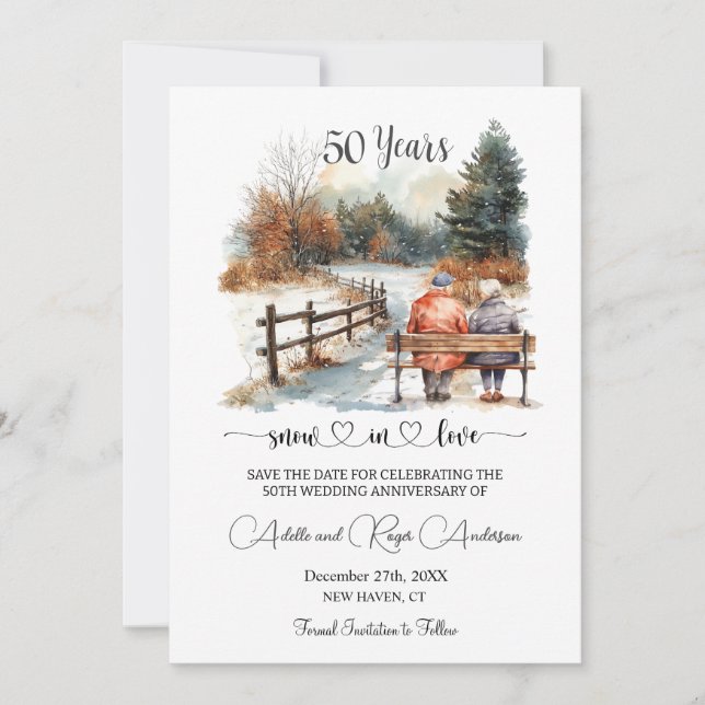 50th Wedding Anniversary Winter Landscape Romantic Save The Date (Front)
