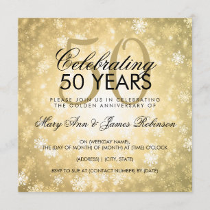 50th Wedding Anniversary Winter Wonderland Gold Invitation