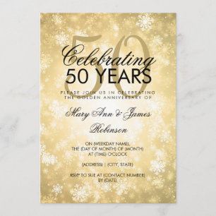50th Wedding Anniversary Winter Wonderland Gold Invitation