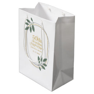 50th wedding Anniversary with a greenery frame Medium Gift Bag