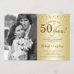 50th Wedding Anniversary with Photo - Gold Invitation