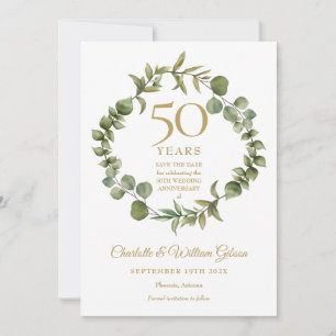 50th Wedding Anniversary Woodland Greenery  Save The Date