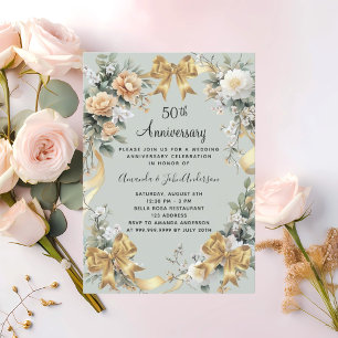 50th wedding anniversary yellow florals gold bows invitation