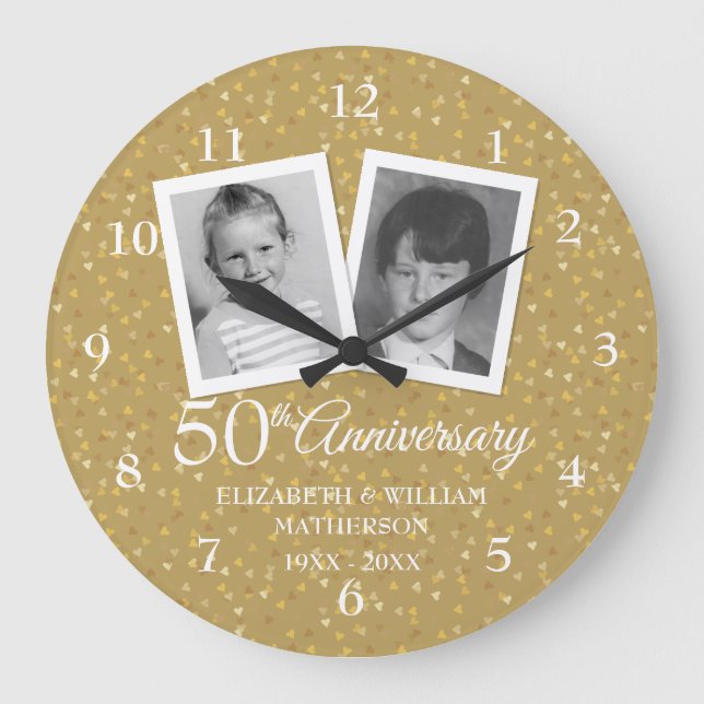 50th Wedding Anniversary Your Childhood Photos Large Clock (Front)