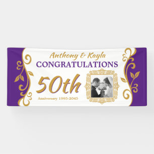 50th Wedding Anniversary Your Photo Purple Gold Banner