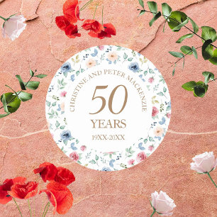 50th Wedding Blush Roses Anniversary Classic Round Sticker