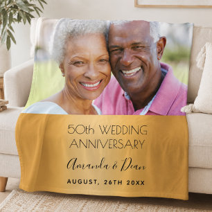 50th wedding gold anniversary custom photo fleece blanket