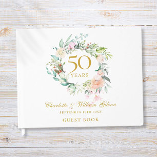 50th Wedding Golden Anniversary Floral Garland Guest Book