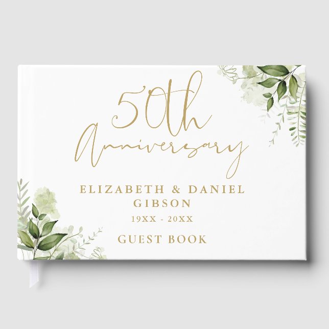 50th Wedding Golden Anniversary Greenery Photo Guest Book (Front)