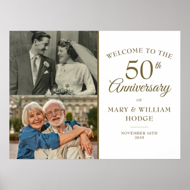 50th WeddingAnniversary 2 Photo Welcome Sign (Front)