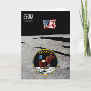 50th Years Moon Landing, insignia & American flag: Card