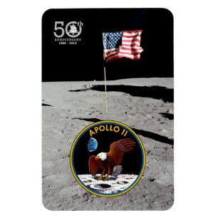 50th Years Moon Landing, insignia & American flag: Magnet