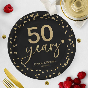 50th Years Wedding Anniversary Black And Gold Paper Plate