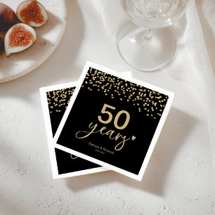50th Years Wedding Anniversary Chic Black And Gold Napkin