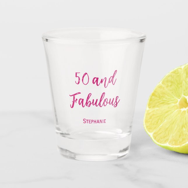 50thb birthday party modern pink shot glass (Front)
