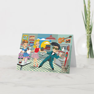 50ties rock &roll wenskaart met dansende mensen card