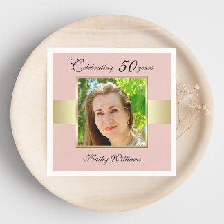 50tth Birthday Party Rose Gold Photo Napkins