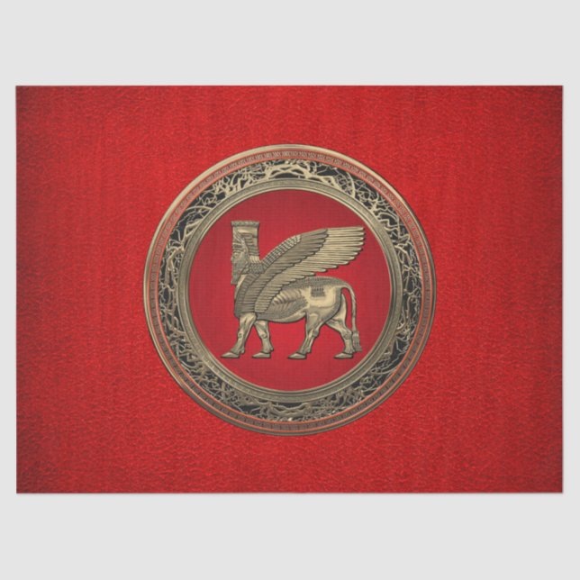 [510] Assyrian Winged Bull - Gold Lamassu Tissue Paper (Front)
