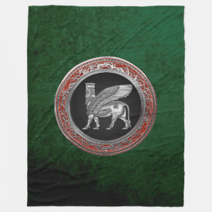 [510] Assyrian Winged Bull - Silver Lamassu Fleece Blanket