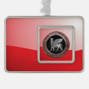 [510] Assyrian Winged Bull - Silver Lamassu Plated Framed Ornament