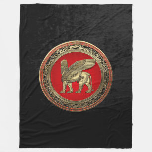 [510] Assyrian Winged Lion - Gold Lamassu Fleece Blanket