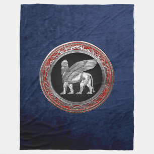 [510] Assyrian Winged Lion - Silver Lamassu Fleece Blanket