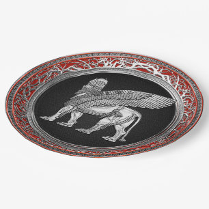[510] Assyrian Winged Lion - Silver Lamassu Paper Plate