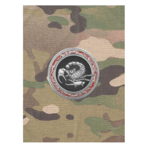 [510] Sacred Silver Scorpion on Black Tablecloth
