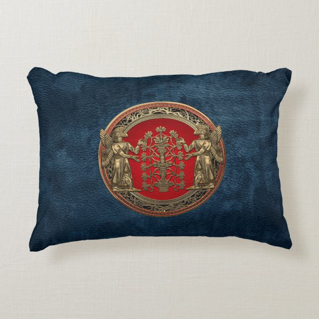 [510] Two Gold Ninurtas with Tree of Life Decorative Cushion (Front)