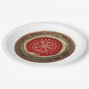 [510] Vegvisir - Viking Gold Magic Runic Compass Paper Plate