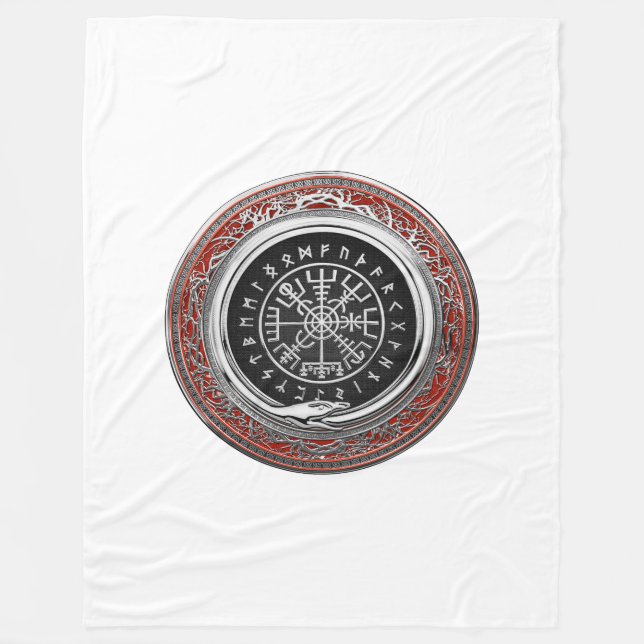 [510] Vegvisir - Viking Silver Magic Runic Compass Fleece Blanket (Front)