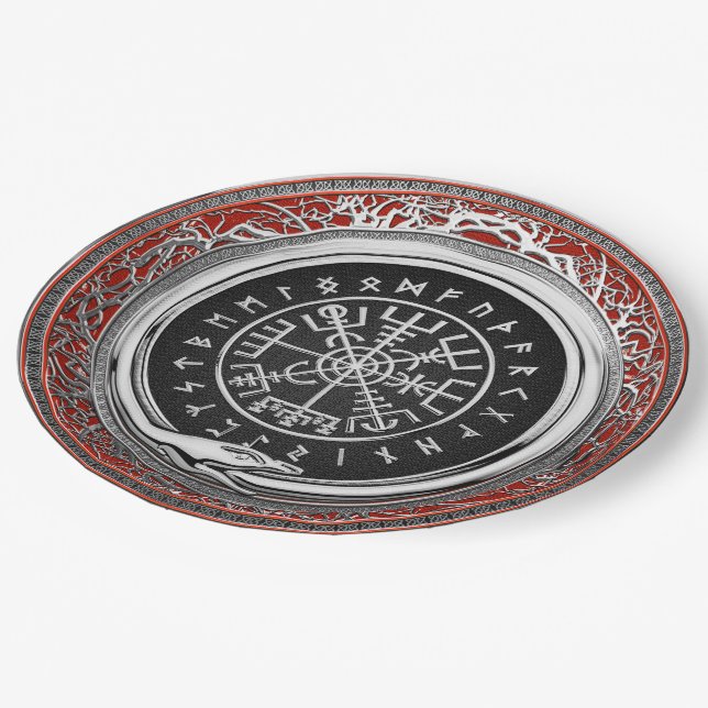 [510] Vegvisir - Viking Silver Magic Runic Compass Paper Plate (Angled)