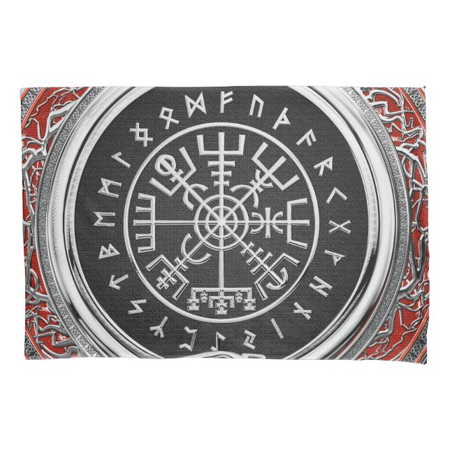 [510] Vegvisir - Viking Silver Magic Runic Compass Pillowcase (Front)