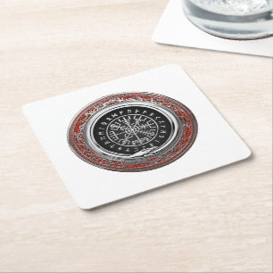 [510] Vegvisir - Viking Silver Magic Runic Compass Square Paper Coaster