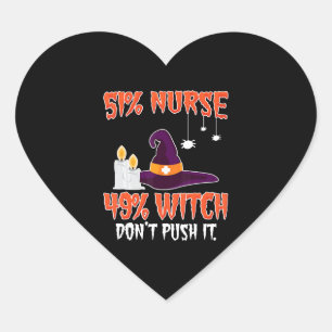 51 Nurse 49 Witch Womens Mens Halloween Nurses Heart Sticker