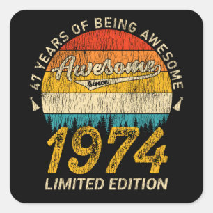 51 Year Old 1974 Retro Awesome 51st Birthday Gift Square Sticker