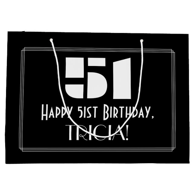 51st Birthday ~ Art Deco Inspired Look "51" + Name Large Gift Bag (Back)