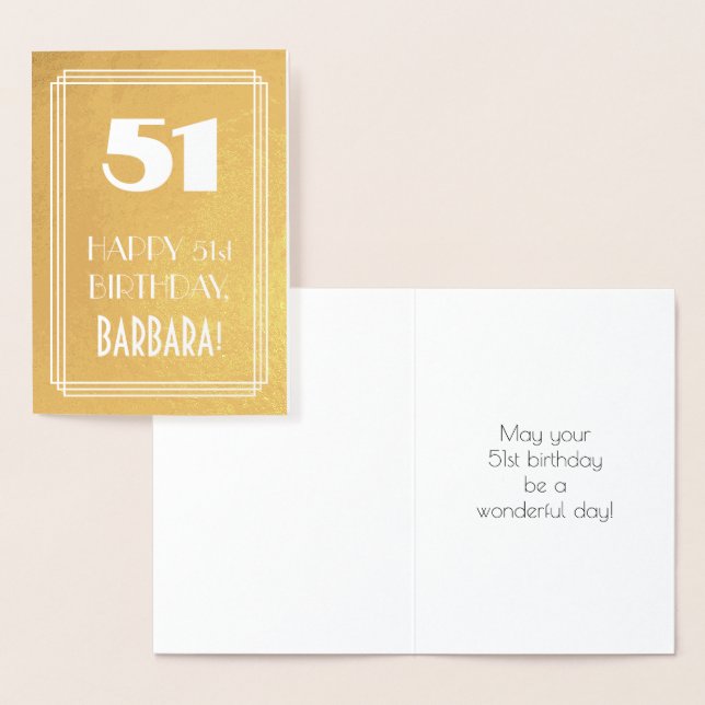 51st Birthday ~ Art Deco Style "51" & Custom Name Foil Card (Display)
