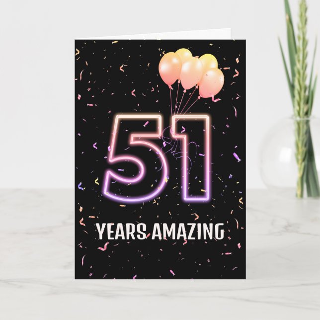 51st Birthday Balloons and Confetti Card (Front)