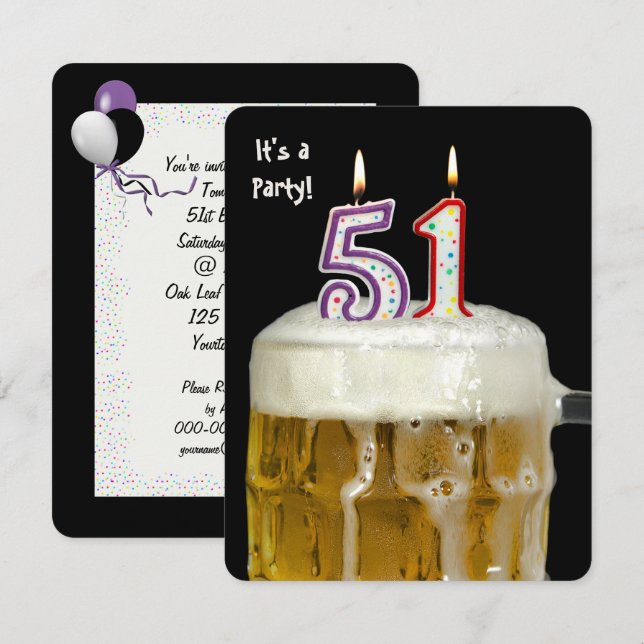 51st Birthday Beer Party Invitation (Front/Back)