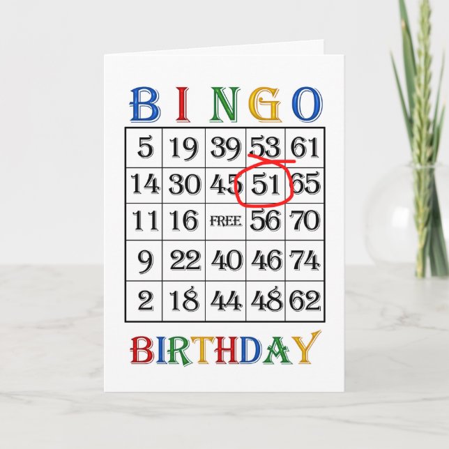 51st Birthday Bingo card (Front)