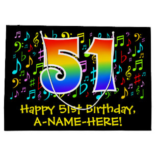 51st Birthday - Colorful Music Symbols, Rainbow 51 Large Gift Bag