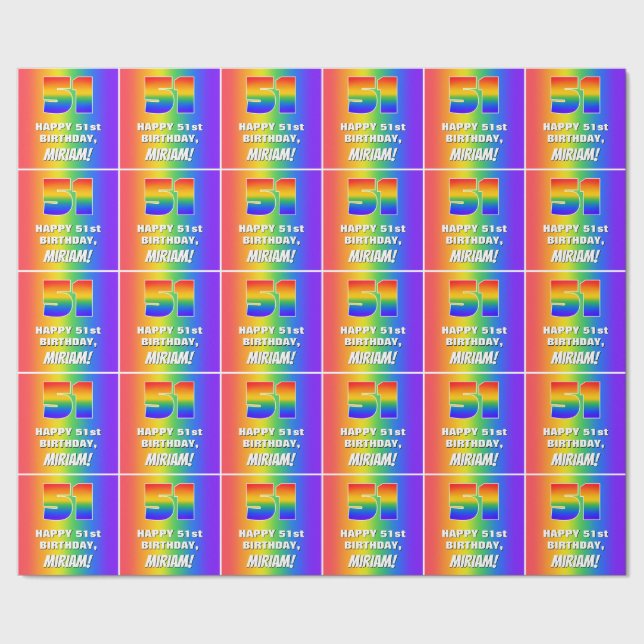 51st Birthday: Colourful, Fun Rainbow Pattern # 51 Wrapping Paper (Seam)