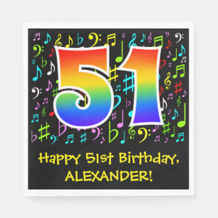51st Birthday - Colourful Music Symbols, Rainbow 5 Napkin