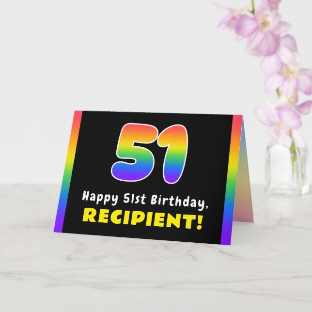 51st Birthday: Colourful Rainbow # 51, Custom Name Card (Orchid)