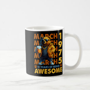 51st birthday cool bear march 1975 vintage 51 year coffee mug