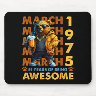 51st birthday cool bear march 1975 vintage 51 year mouse pad